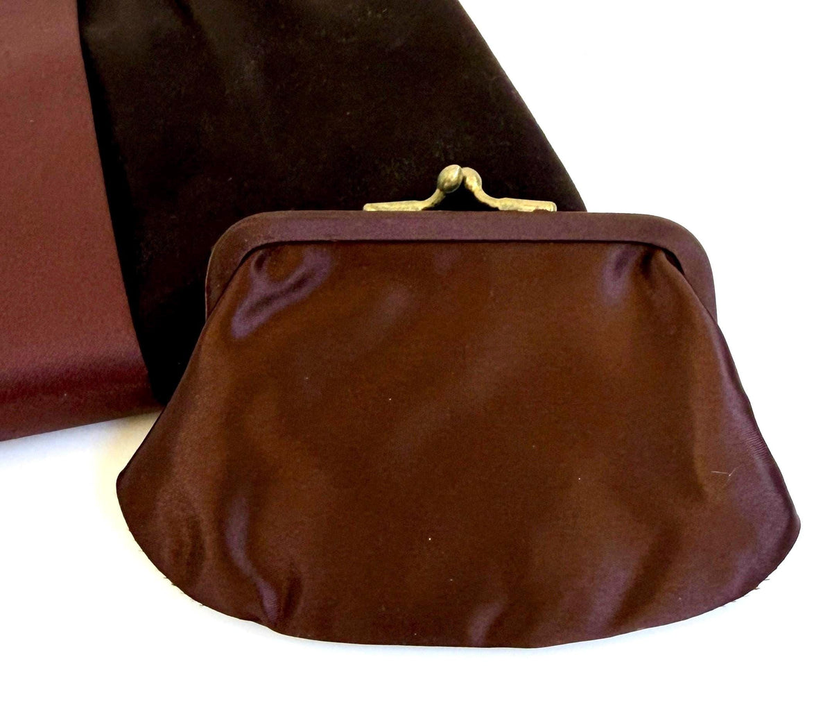 Vintage Chocolate Brown Clutch Purse Gold Kiss Lock Mid Century Coblentz Original