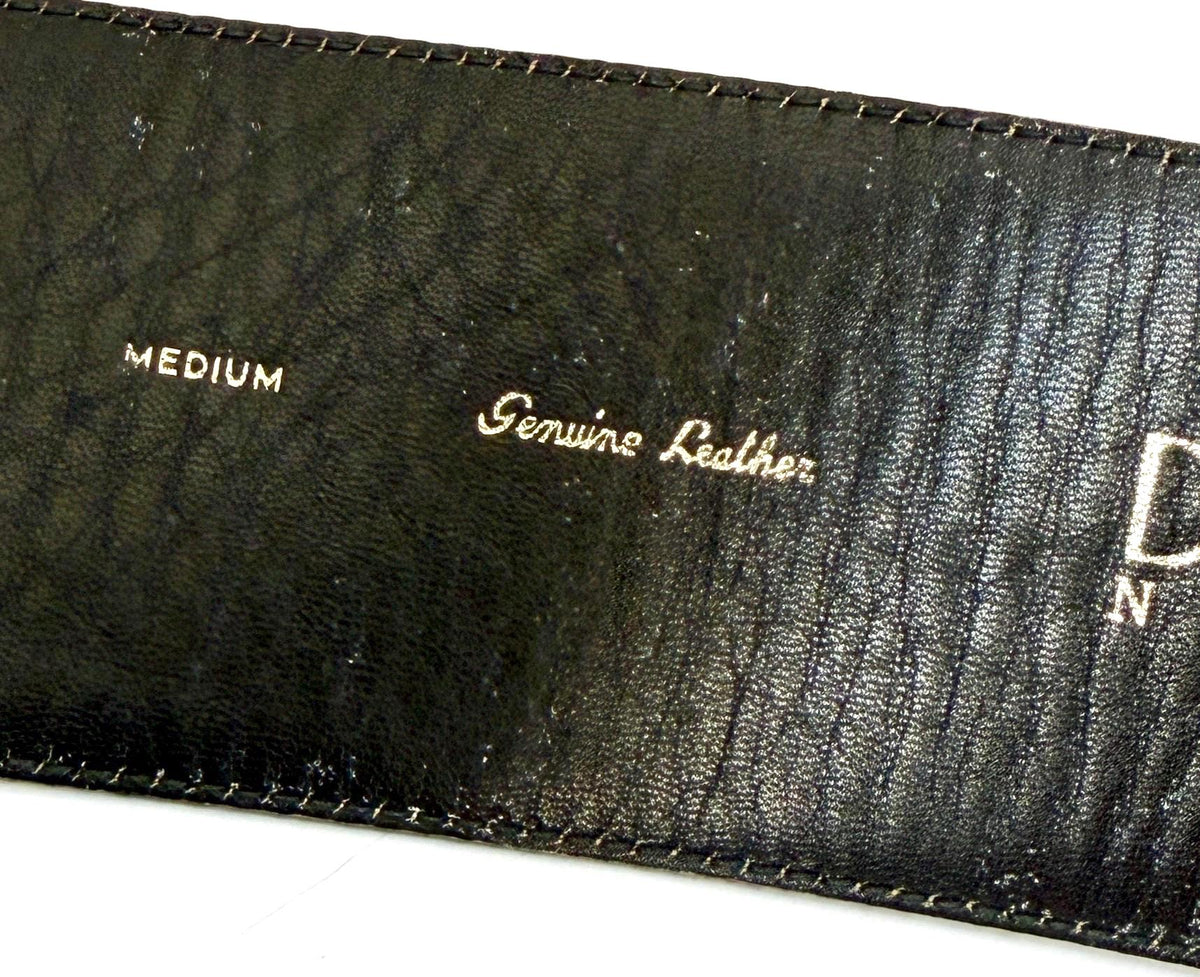 Wide 90s Donna Karen Belt Minimalist Golden Tan Reptile Embossed Strap