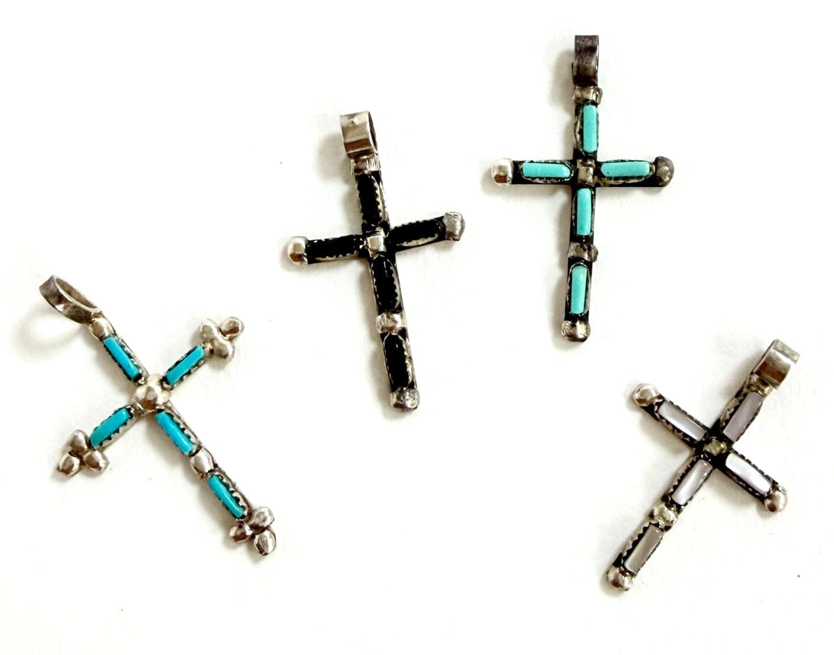 Vintage Zuni Cross Pendant Delicate Sterling Silver Religious Jewelry
