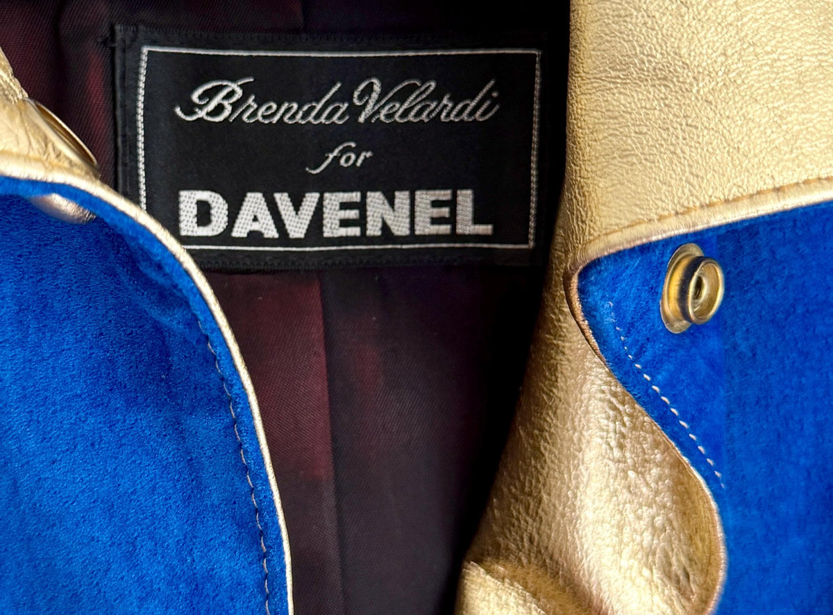 Vintage Metallic Leather Bomber Jacket 80s 90s Blue Purple Gold