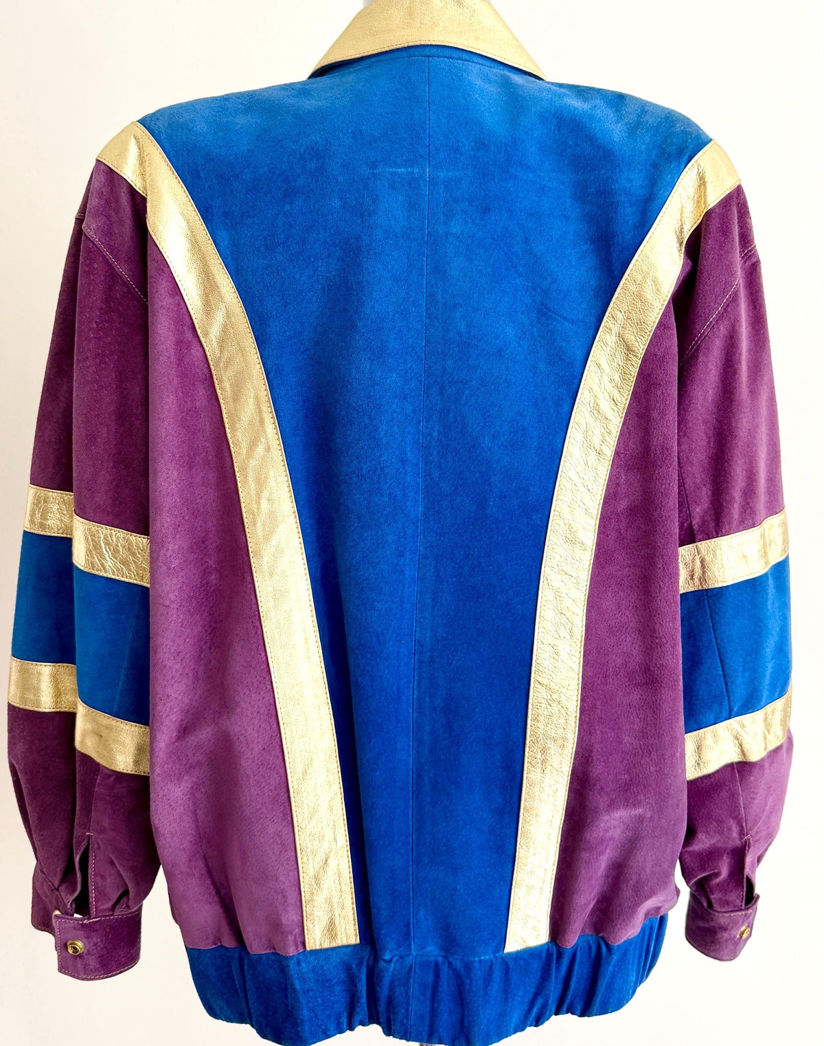 Vintage Metallic Leather Bomber Jacket 80s 90s Blue Purple Gold