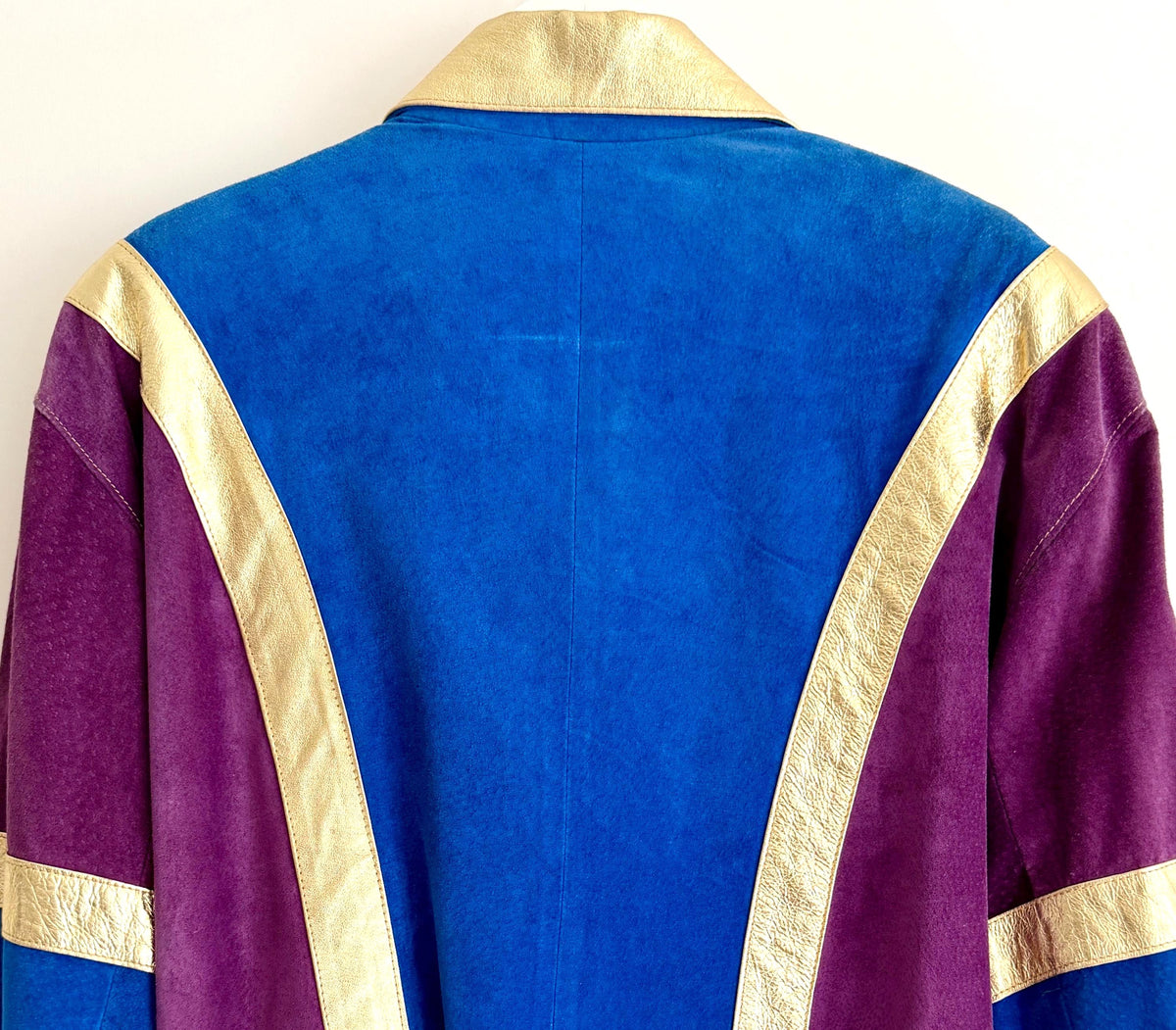 Vintage Metallic Leather Bomber Jacket 80s 90s Blue Purple Gold