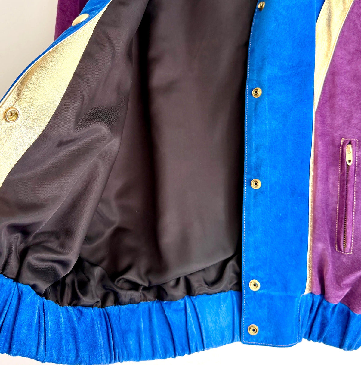 Vintage Metallic Leather Bomber Jacket 80s 90s Blue Purple Gold