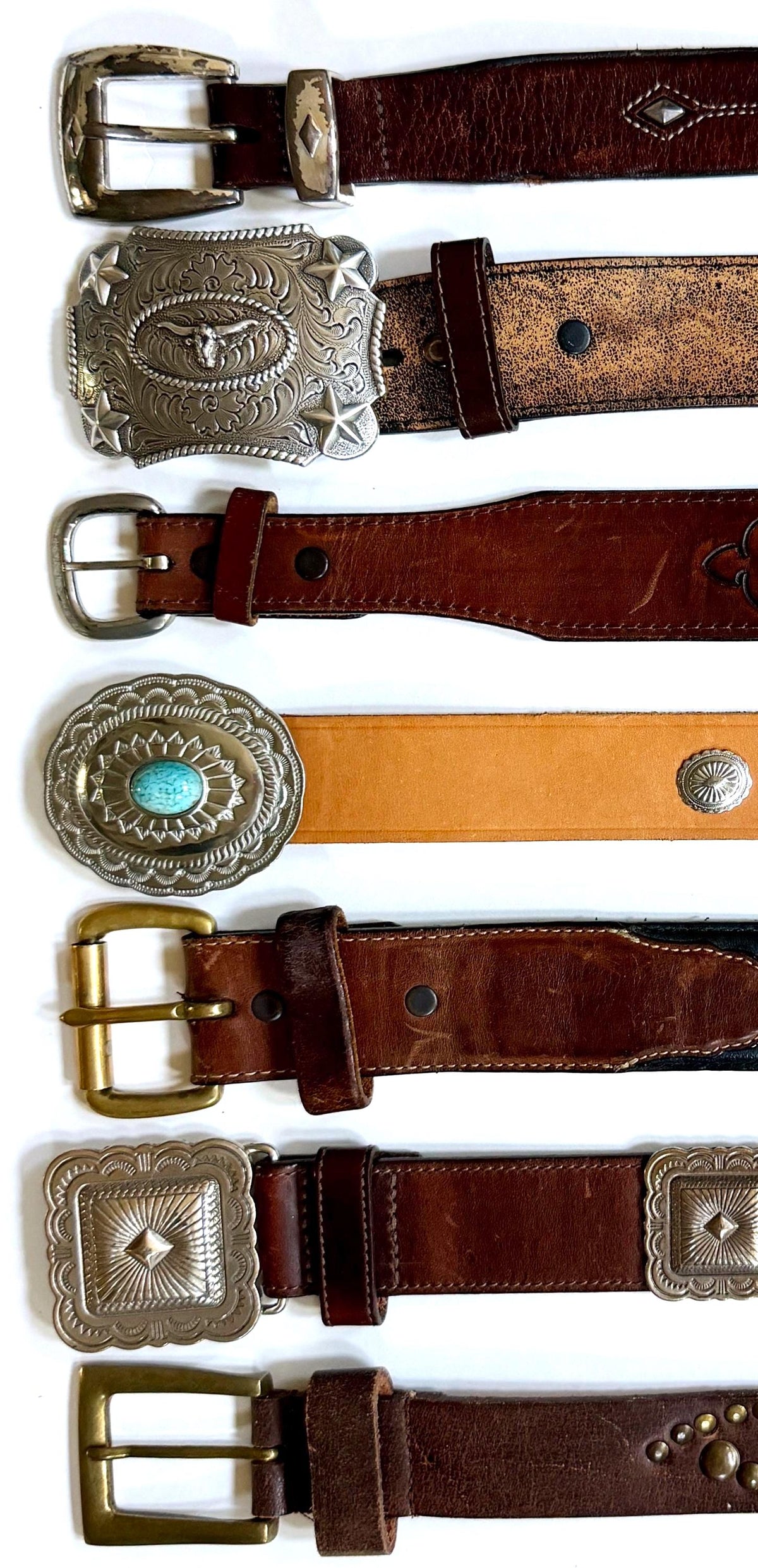 Vintage Concho Belt Brown Leather Strap Western Southwest Cowboy