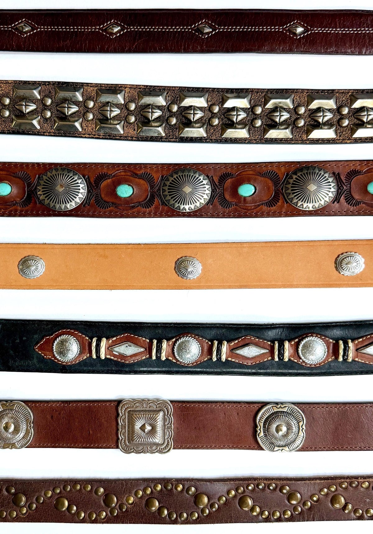 Vintage Concho Belt Brown Leather Strap Western Southwest Cowboy