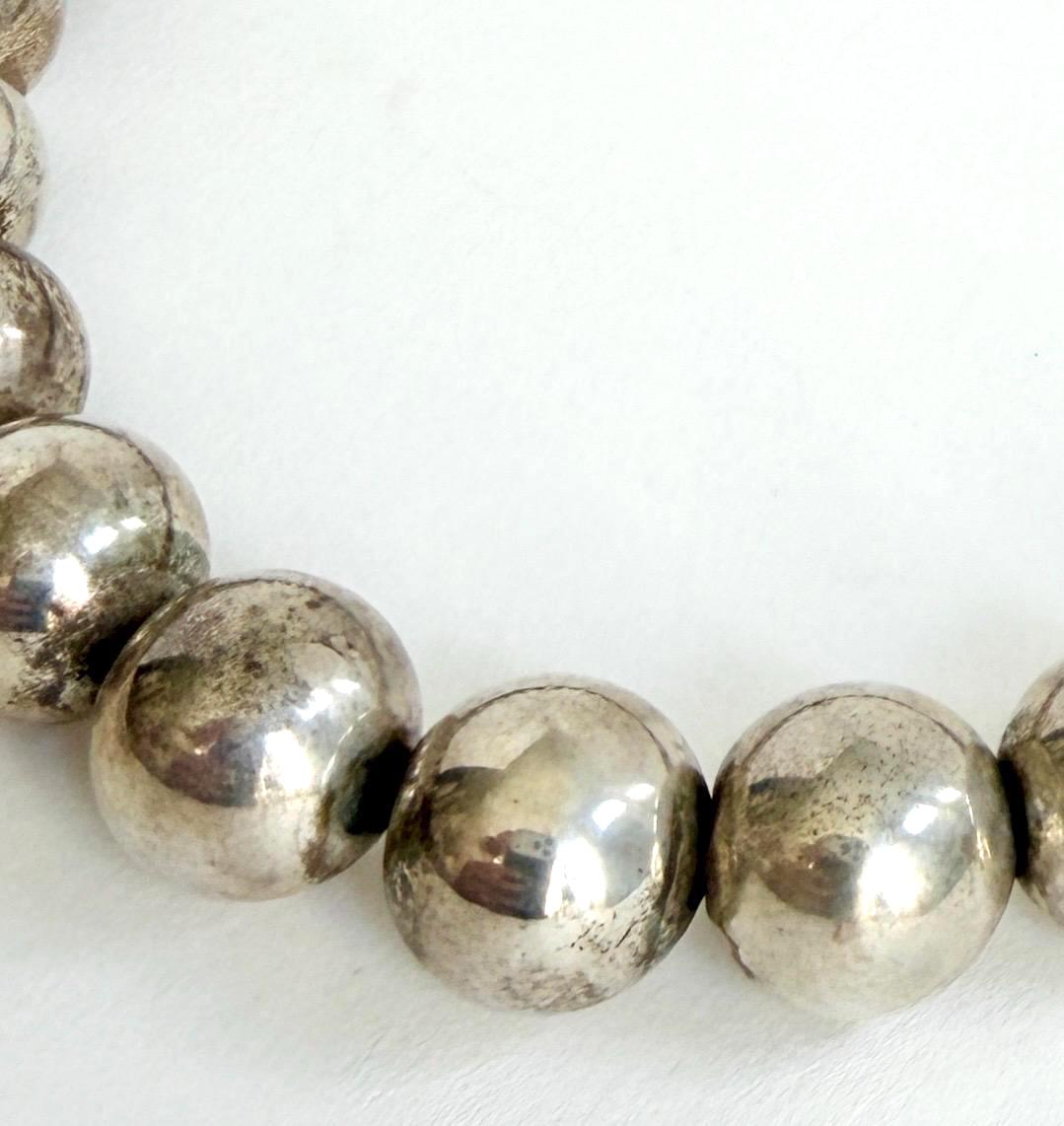 Vintage Navajo Pearl Necklace Native AmericanSterling Silver Beads 18"