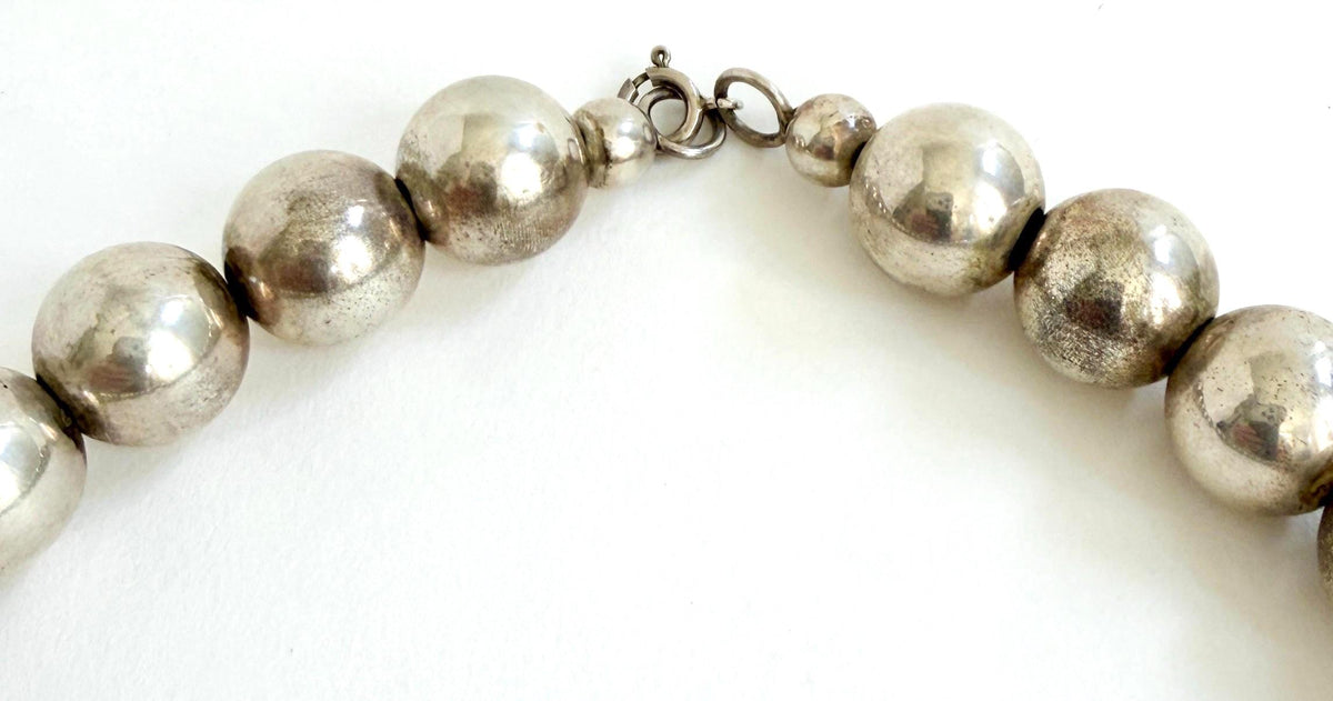 Vintage Navajo Pearl Necklace Native AmericanSterling Silver Beads 18"