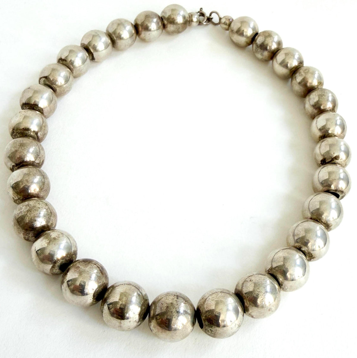 Vintage Navajo Pearl Necklace Native AmericanSterling Silver Beads 18"