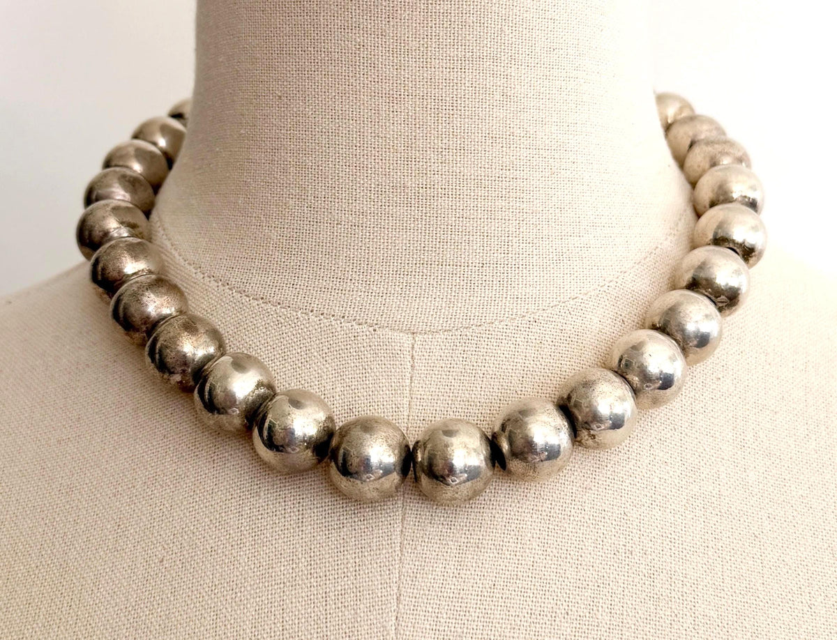 Vintage Navajo Pearl Necklace Native AmericanSterling Silver Beads 18"