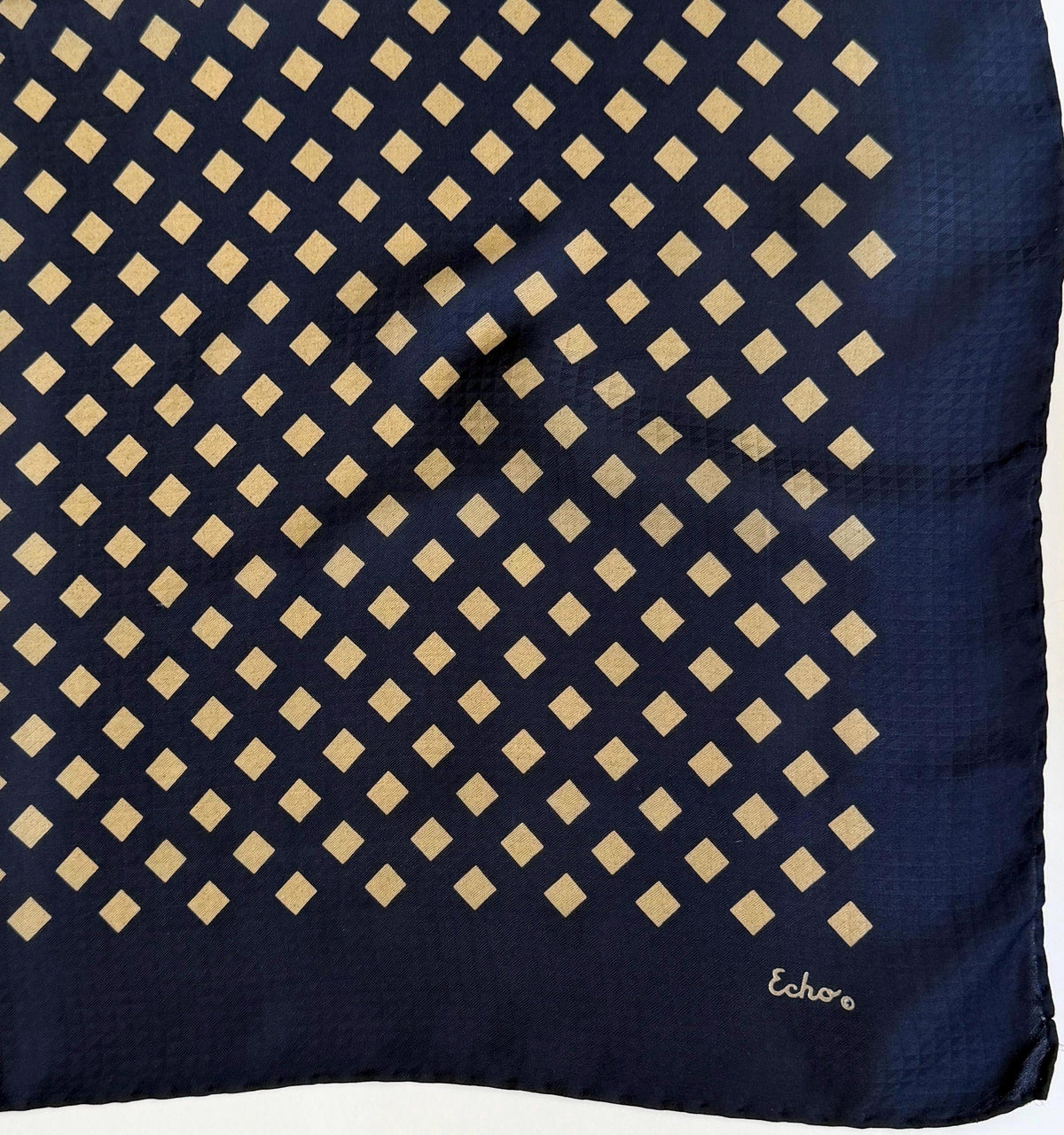 Vintage Navy Blue Scarf Carré Gold Diamond Pattern