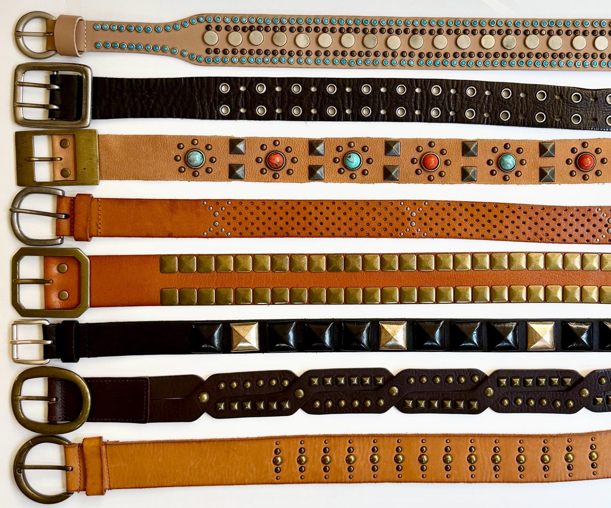 Vintage Studded Belt Brown Western Rock & Roll Y2K Styles