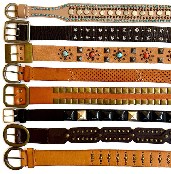 Vintage Studded Belt Brown Western Rock & Roll Y2K Styles