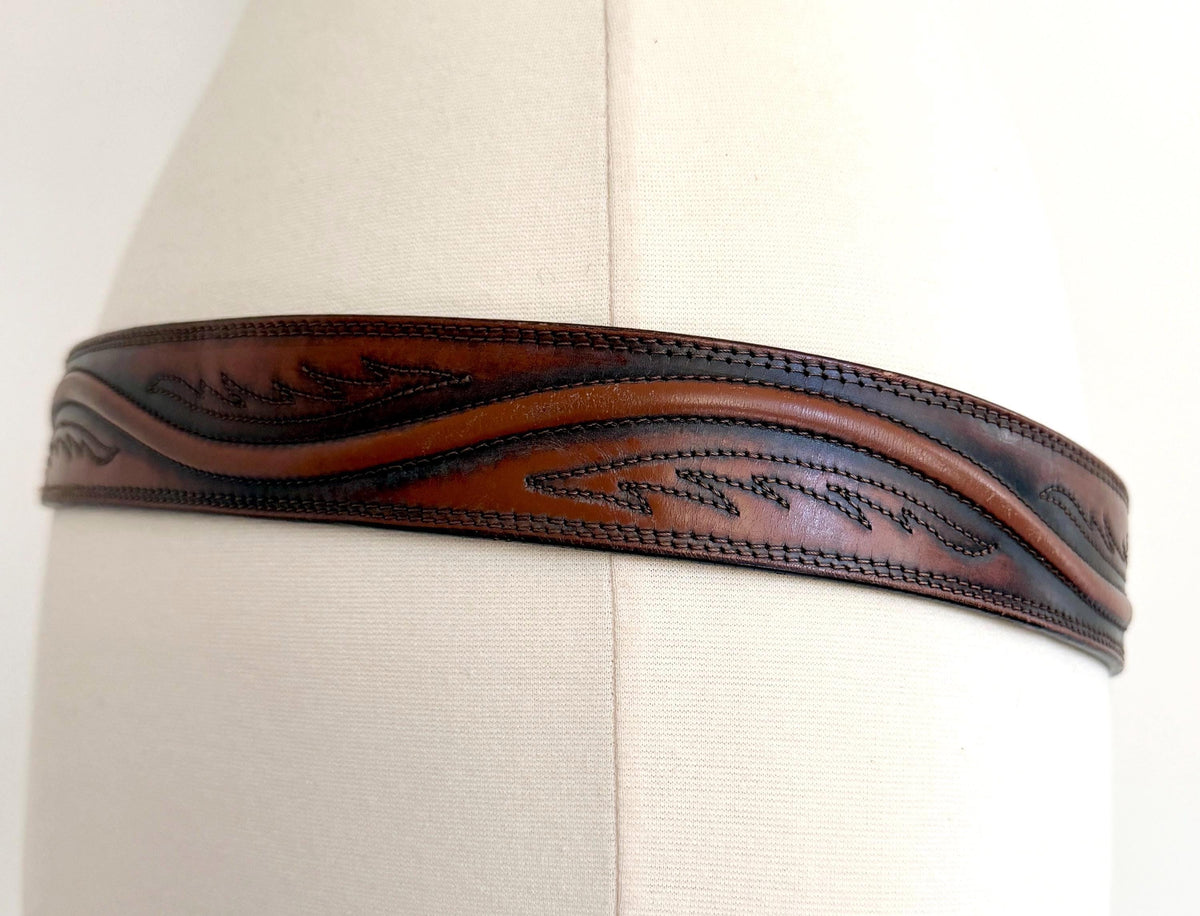 Vintage Turquoise Western Belt Brown Leather Strap
