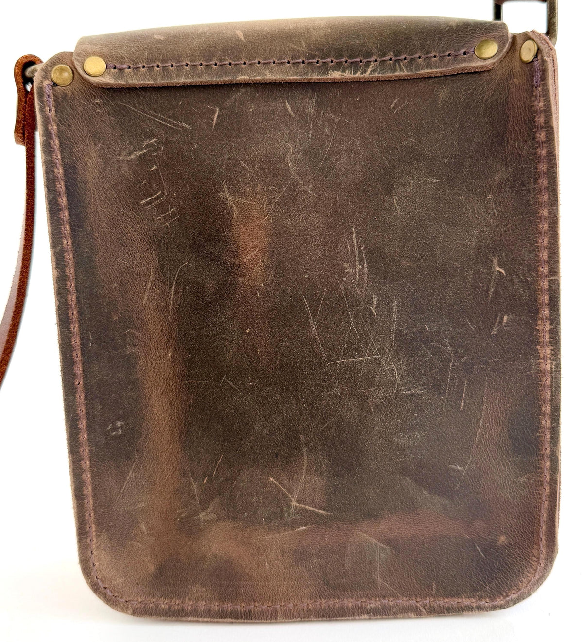 Handmade Unisex Crossbody Bag Rugged Brown Oil Tanned Cowhide Leather
