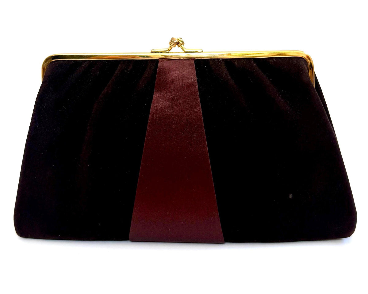 Vintage Chocolate Brown Clutch Purse Gold Kiss Lock Mid Century Coblentz Original
