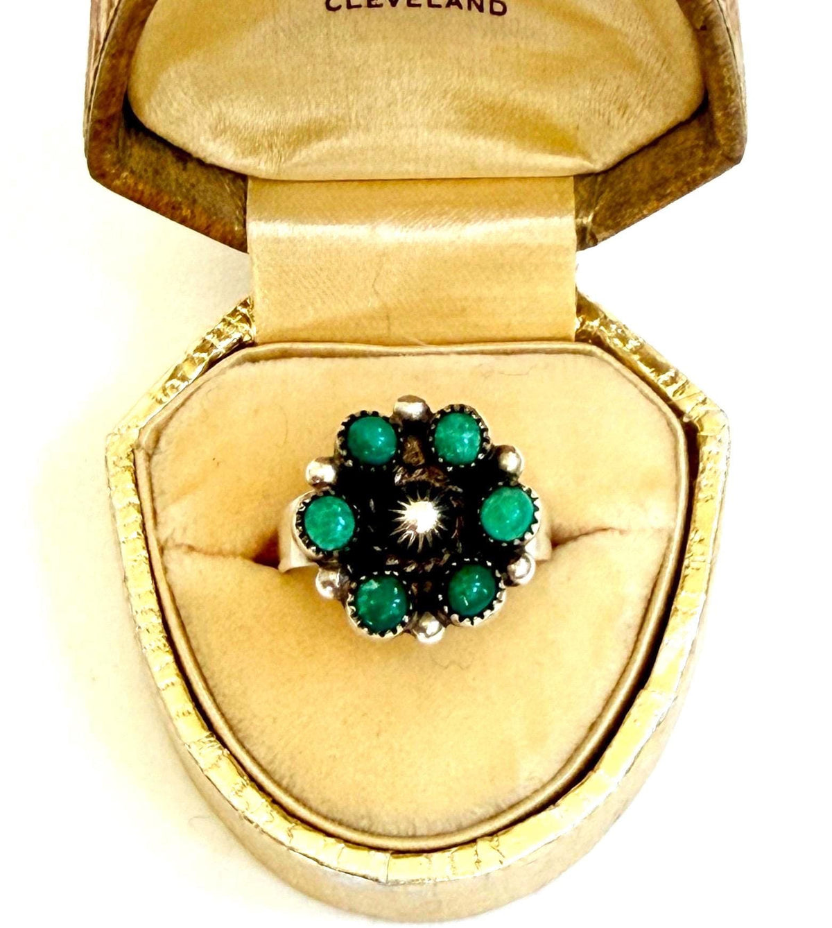 Vintage Turquoise Cluster Ring Native American Sterling Silver Size 7.25