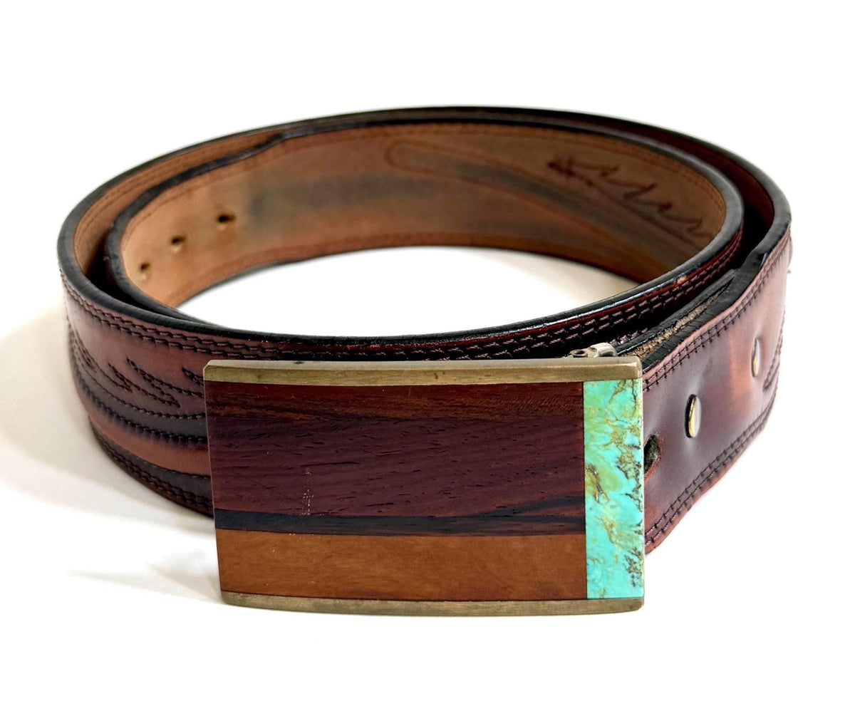 Vintage Turquoise Western Belt Brown Leather Strap