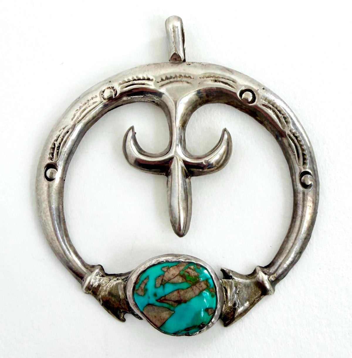 Large Vintage Turquoise Naja Pendant Native American Navajo Cast Sterling Silver