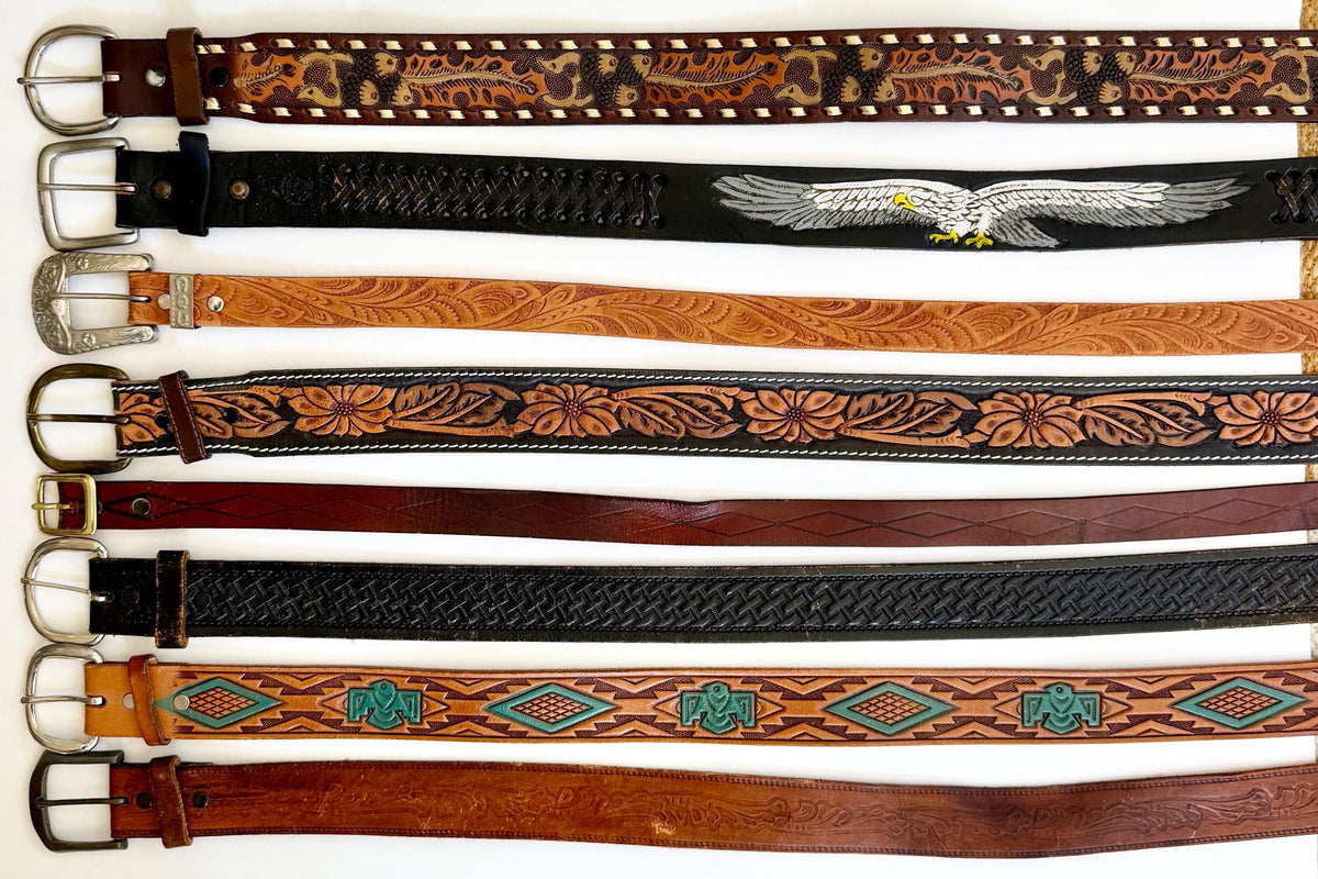 Vintage Tooled Leather Belt Western Boho Cowboy Style