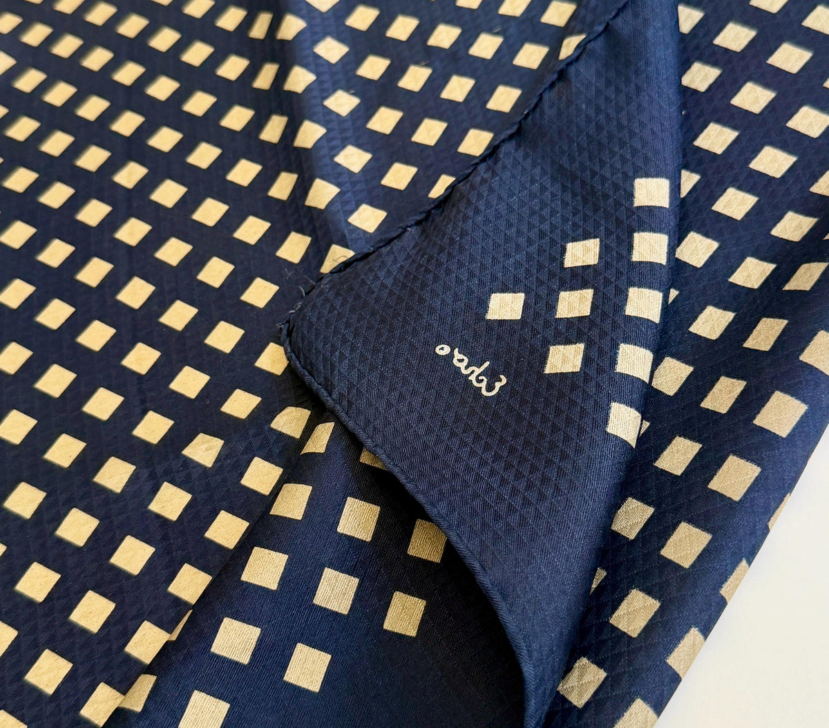 Vintage Navy Blue Scarf Carré Gold Diamond Pattern
