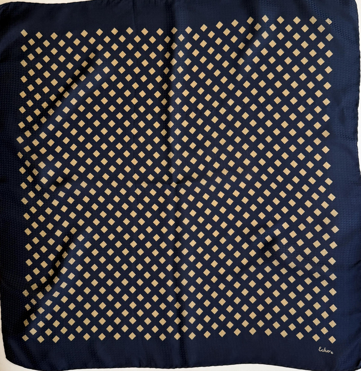 Vintage Navy Blue Scarf Carré Gold Diamond Pattern