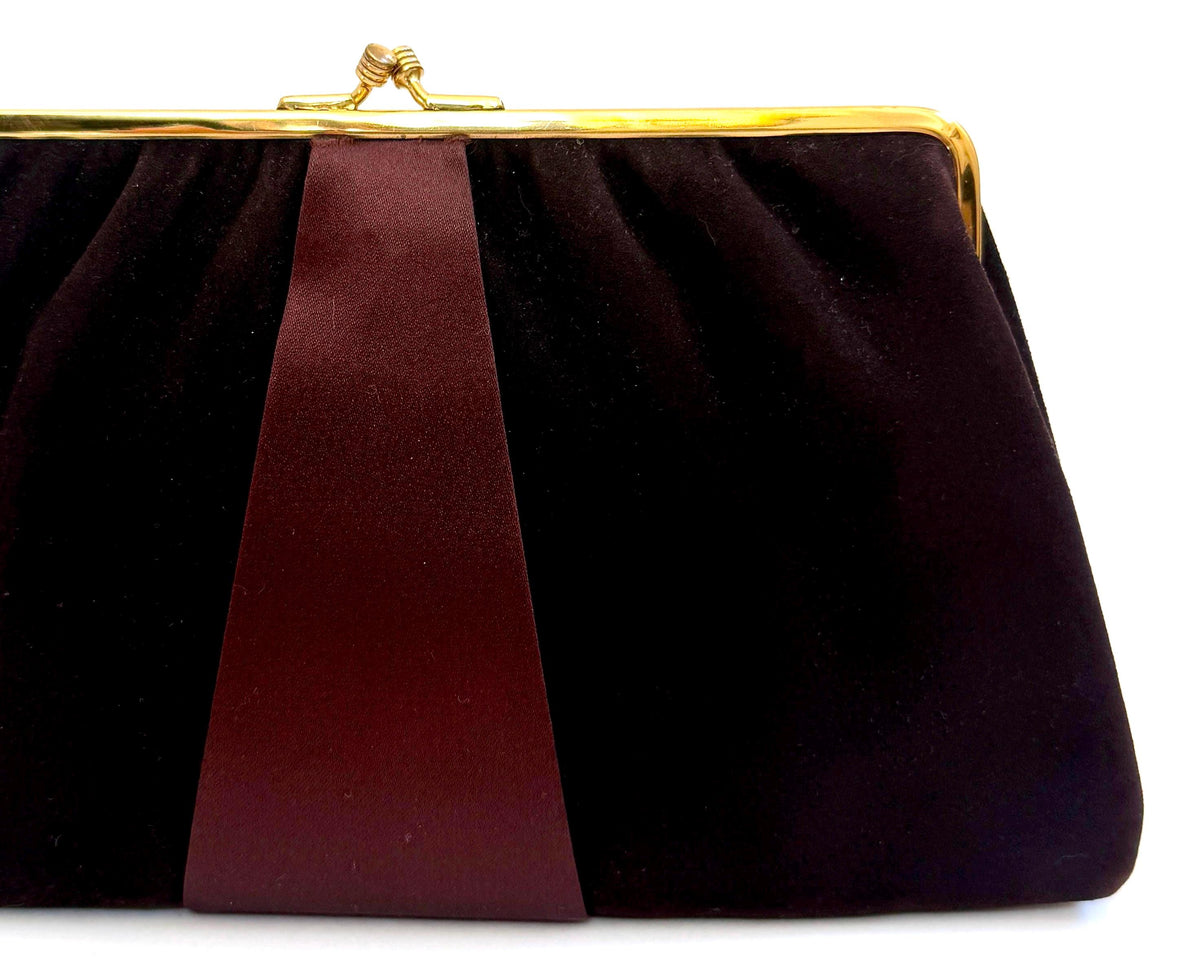 Vintage Chocolate Brown Clutch Purse Gold Kiss Lock Mid Century Coblentz Original