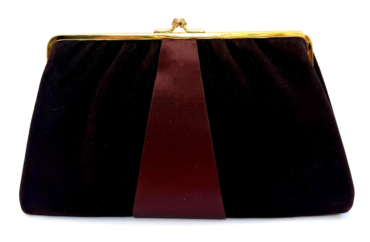 Vintage Chocolate Brown Clutch Purse Gold Kiss Lock Mid Century Coblentz Original