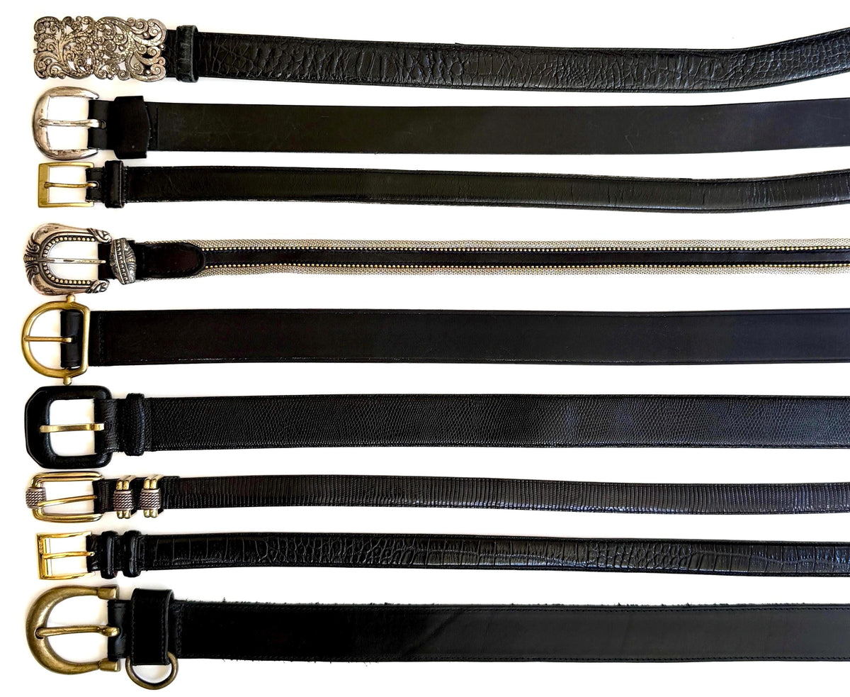 Vintage Black Leather Belt 80s 90s Neutral Minimalist Womens Dress Belts