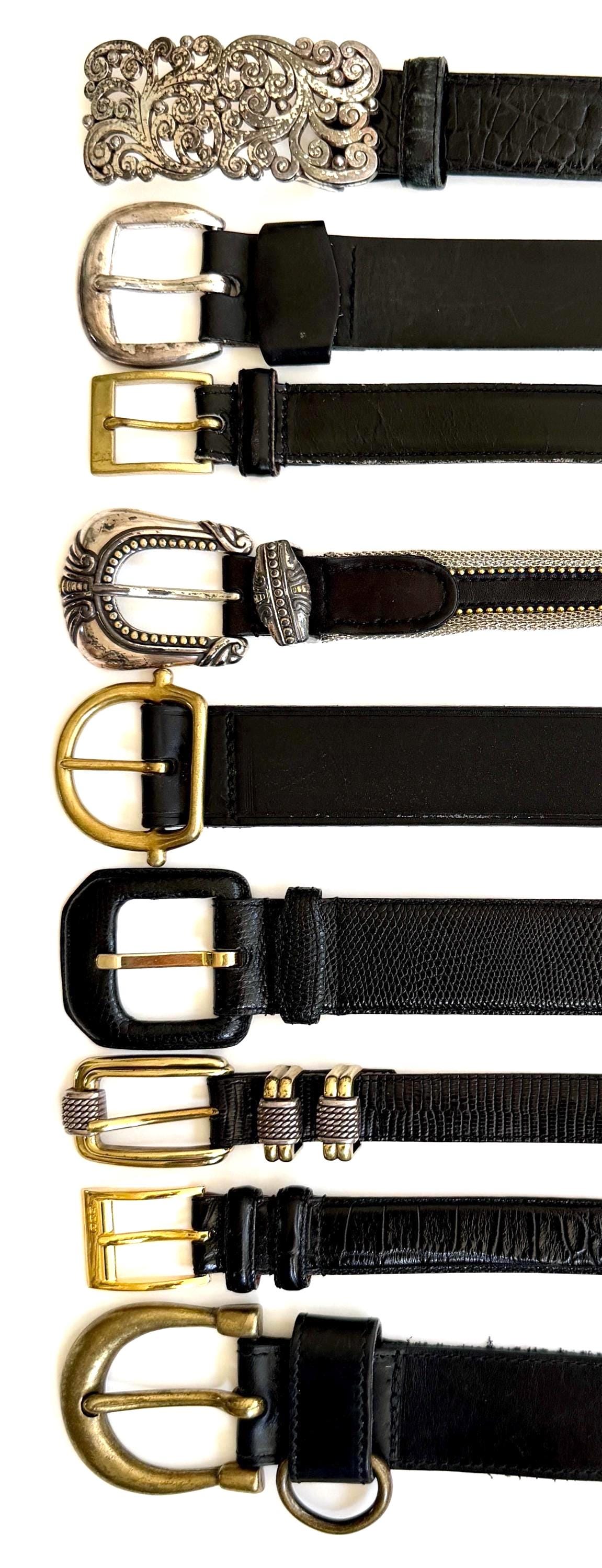 Vintage Black Leather Belt 80s 90s Neutral Minimalist Womens Dress Belts