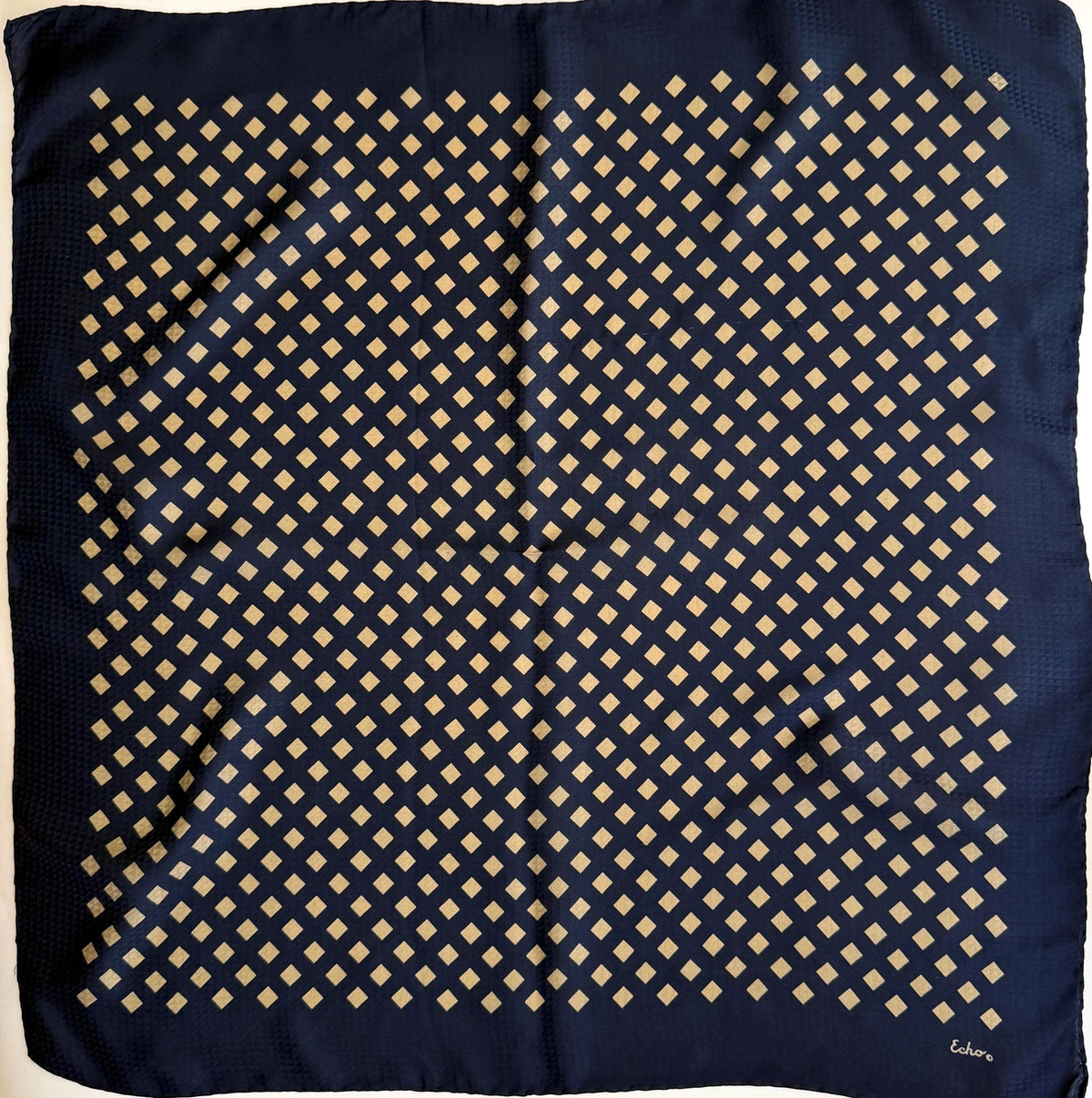 Vintage Navy Blue Scarf Carré Gold Diamond Pattern