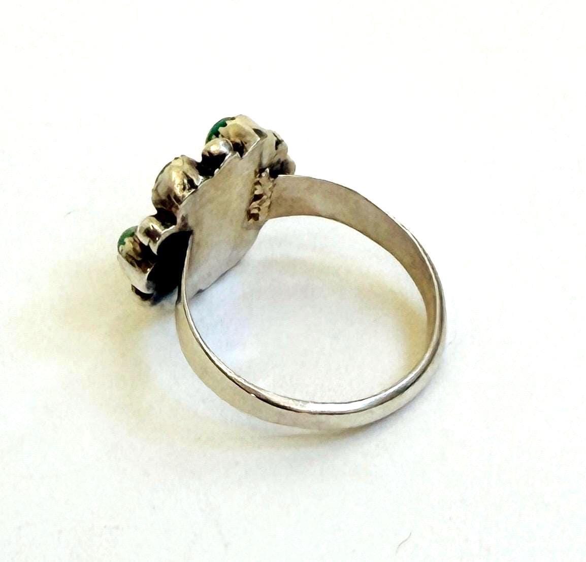 Vintage Turquoise Cluster Ring Native American Sterling Silver Size 7.25