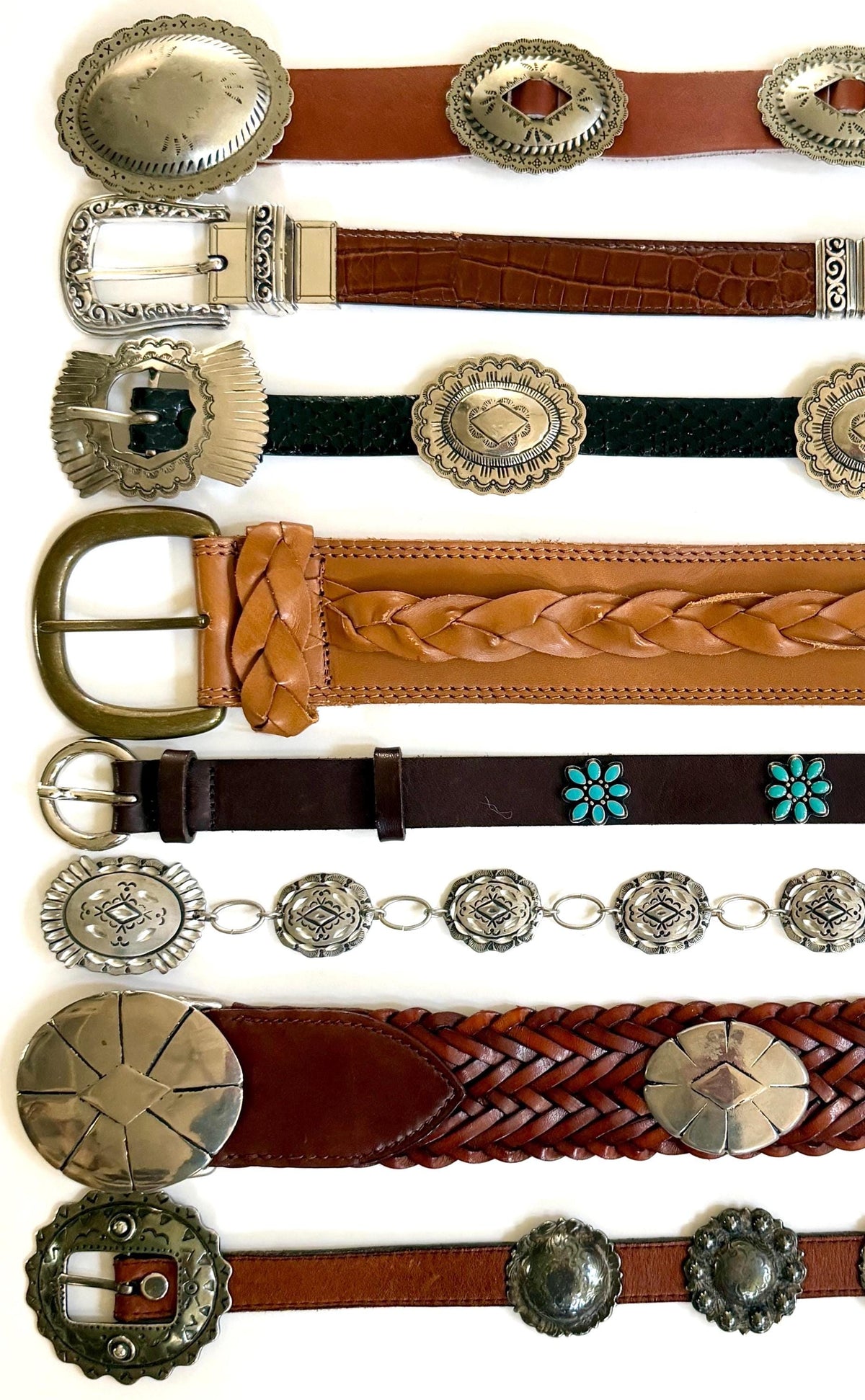Vintage Concho Belt Brown Leather Strap Western Southwest Cowboy