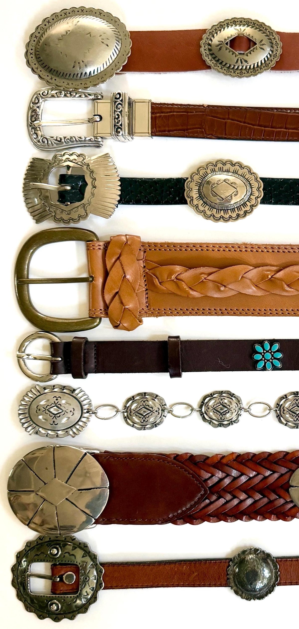 Vintage Concho Belt Brown Leather Strap Western Southwest Cowboy