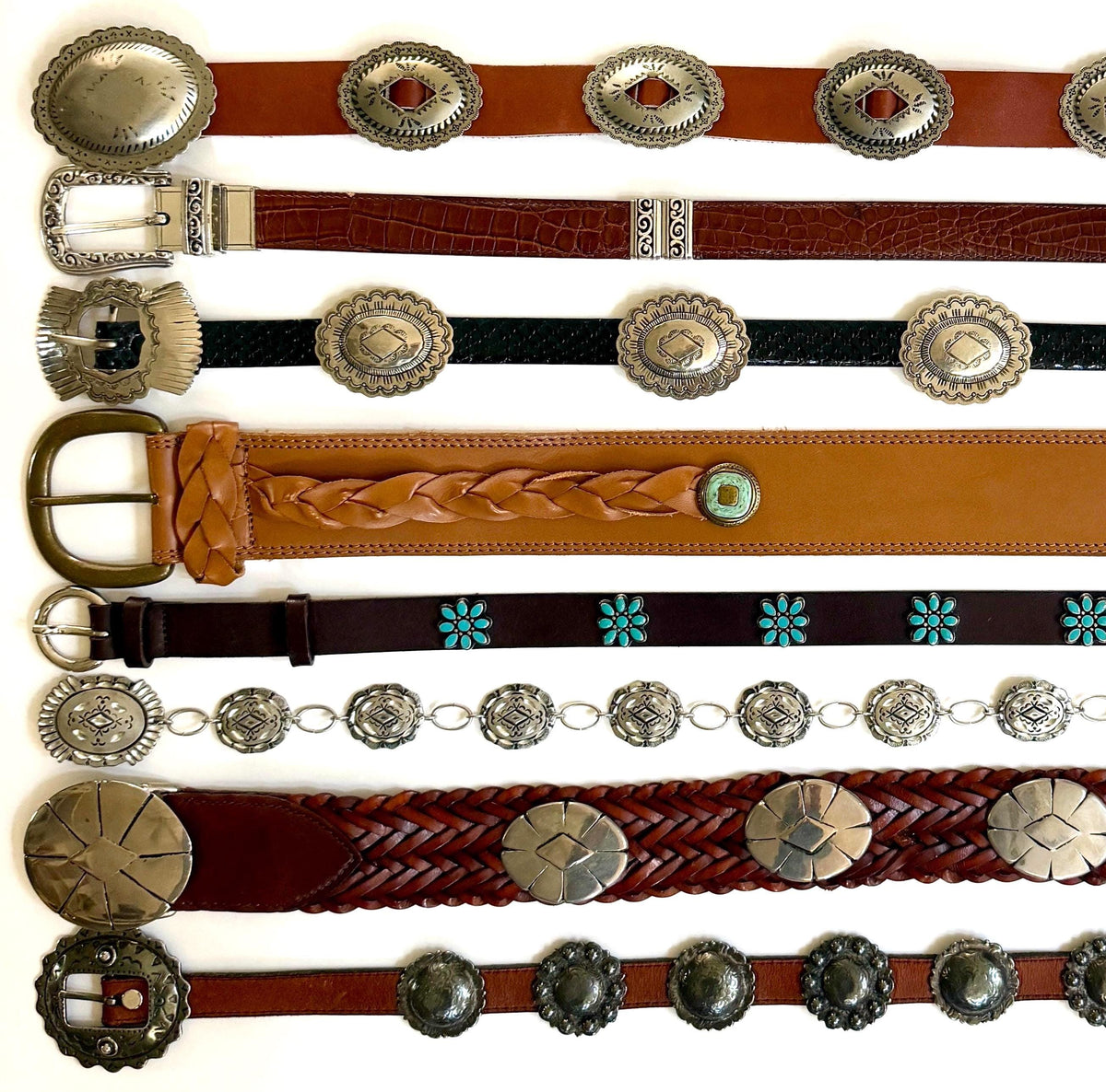 Vintage Concho Belt Brown Leather Strap Western Southwest Cowboy
