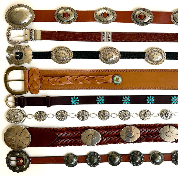 Vintage Concho Belt Brown Leather Strap Western Southwest Cowboy