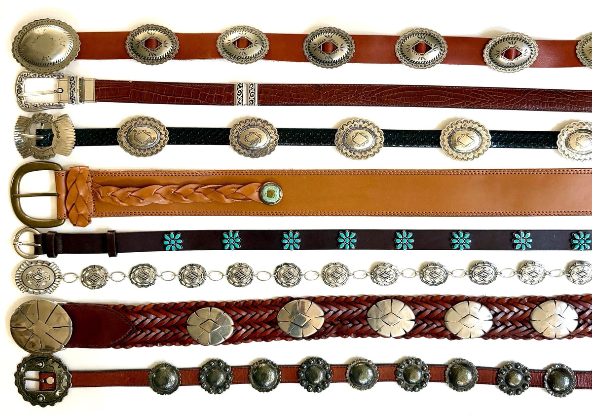 Vintage Concho Belt Brown Leather Strap Western Southwest Cowboy
