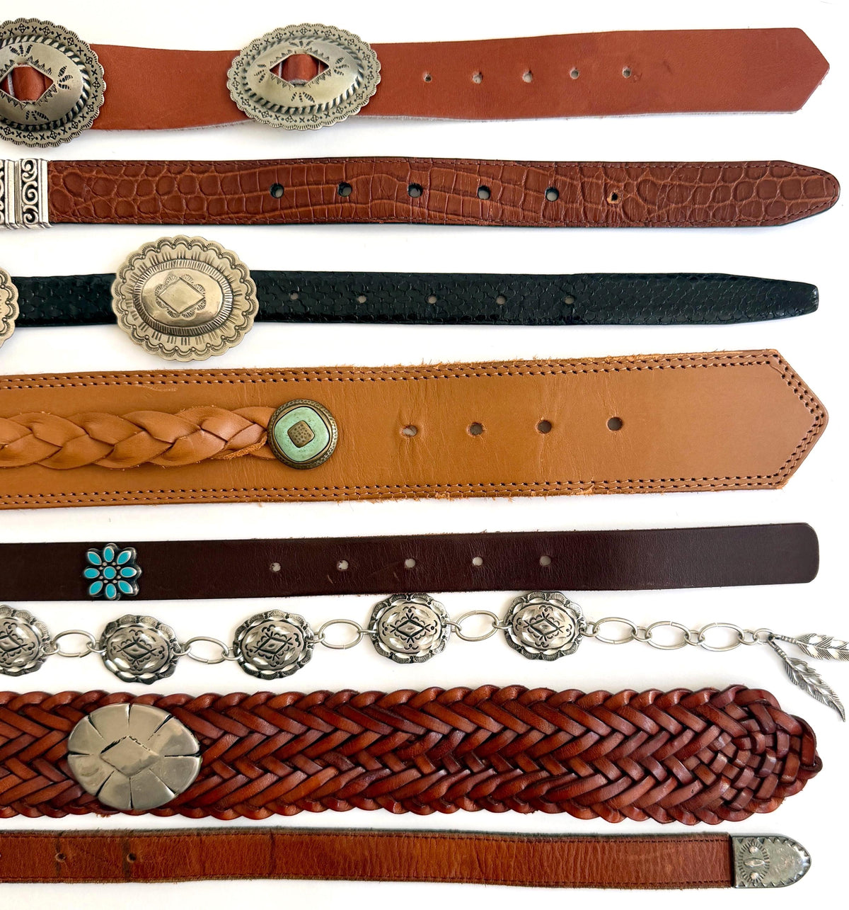 Vintage Concho Belt Brown Leather Strap Western Southwest Cowboy