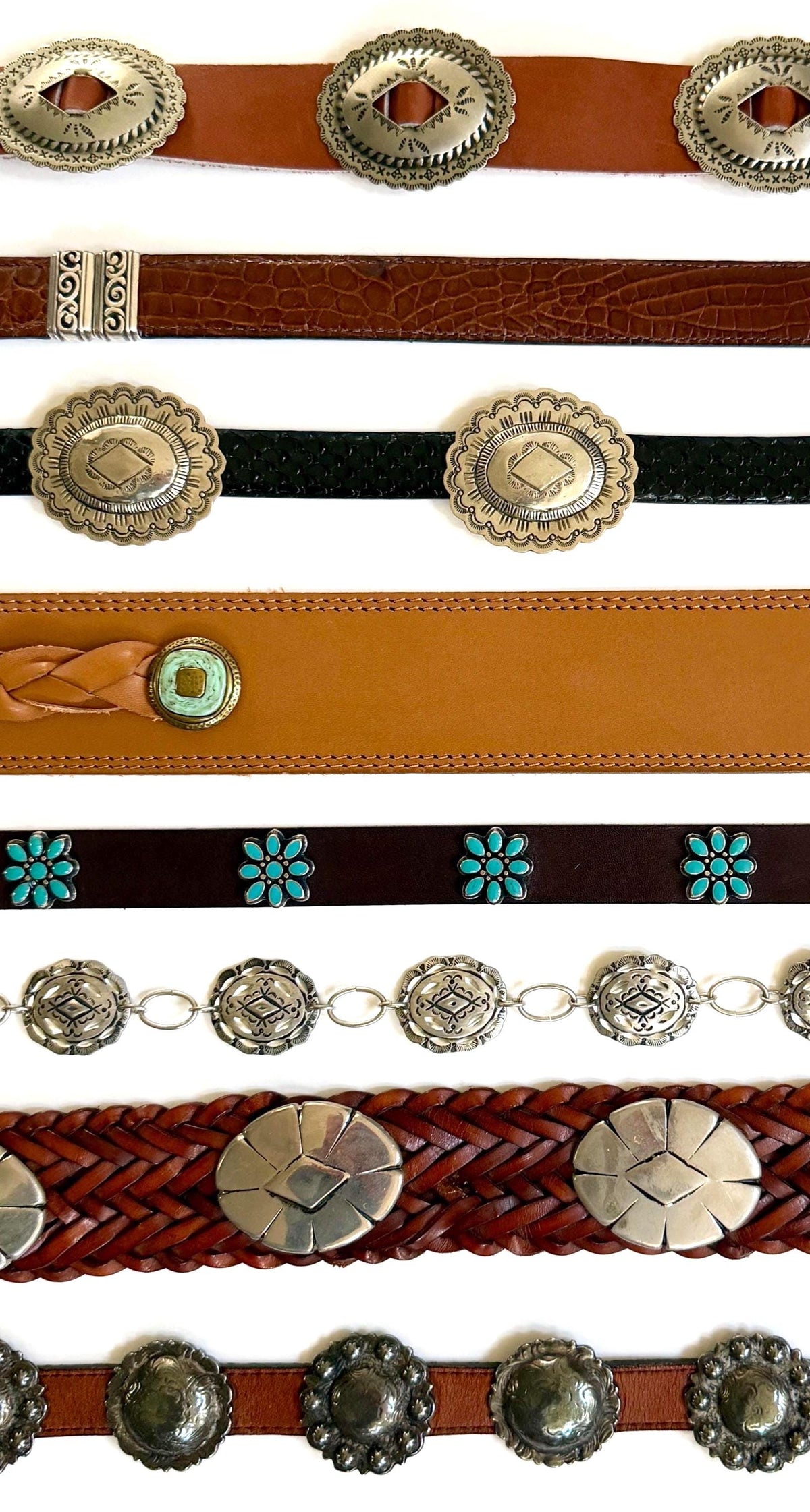 Vintage Concho Belt Brown Leather Strap Western Southwest Cowboy