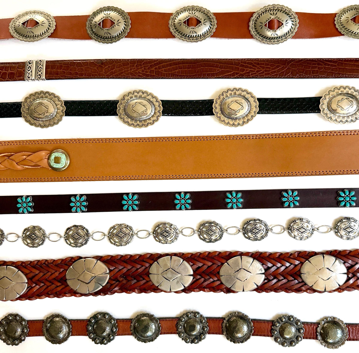 Vintage Concho Belt Brown Leather Strap Western Southwest Cowboy