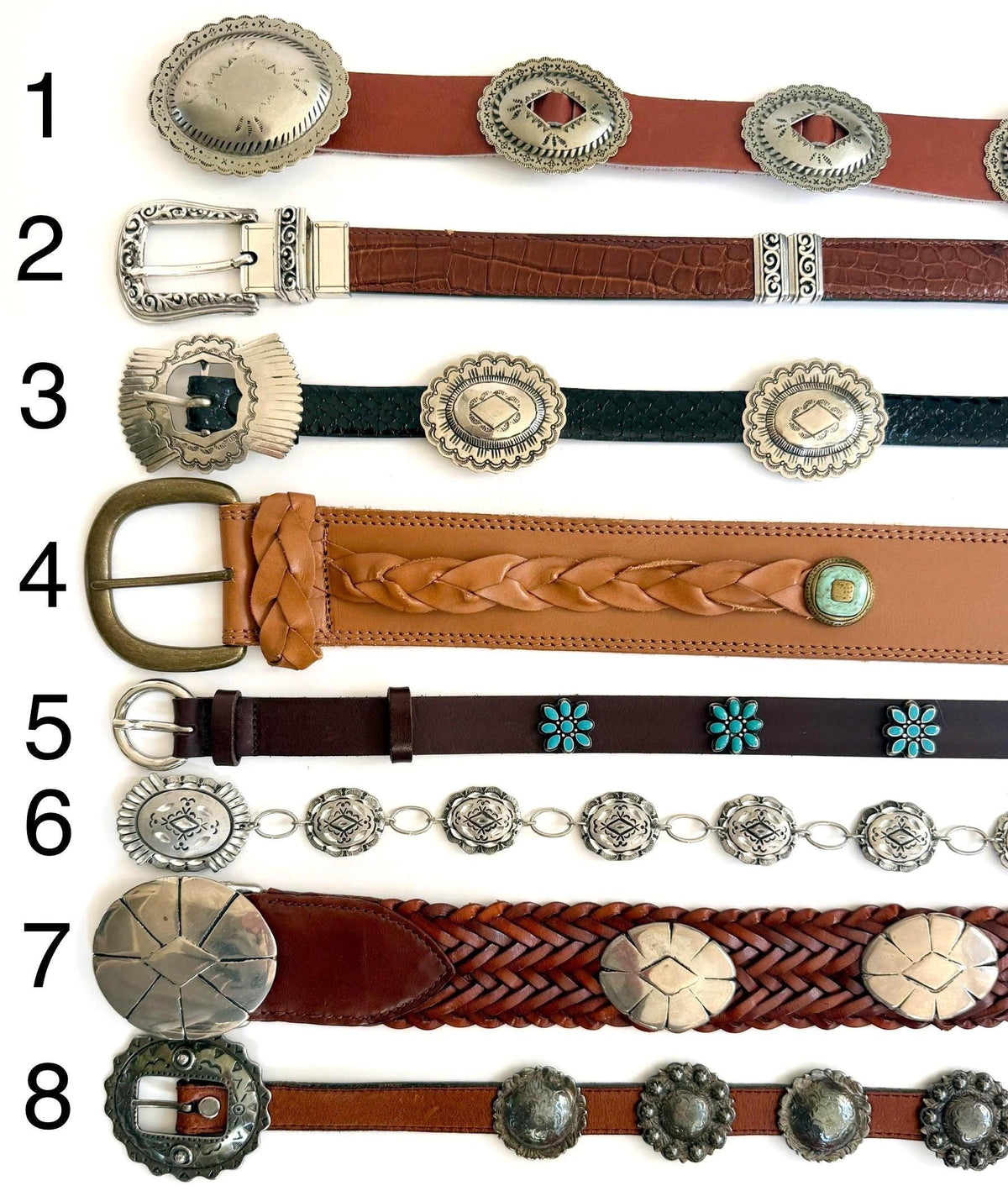 Vintage Concho Belt Brown Leather Strap Western Southwest Cowboy