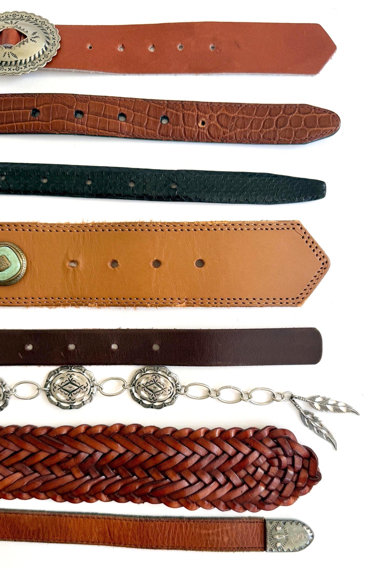 Vintage Concho Belt Brown Leather Strap Western Southwest Cowboy